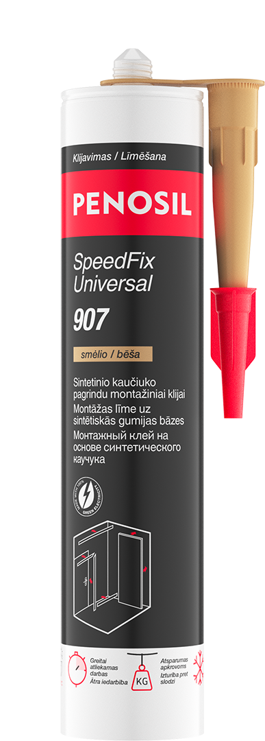 Smėlio spalvos sintetinio kaučiuko klijai Penosil SpeedFix Universal 907, 290 ml Smėlio spalvos sintetinio kaučiuko klijai Penosil SpeedFix Universal 907, 290 ml