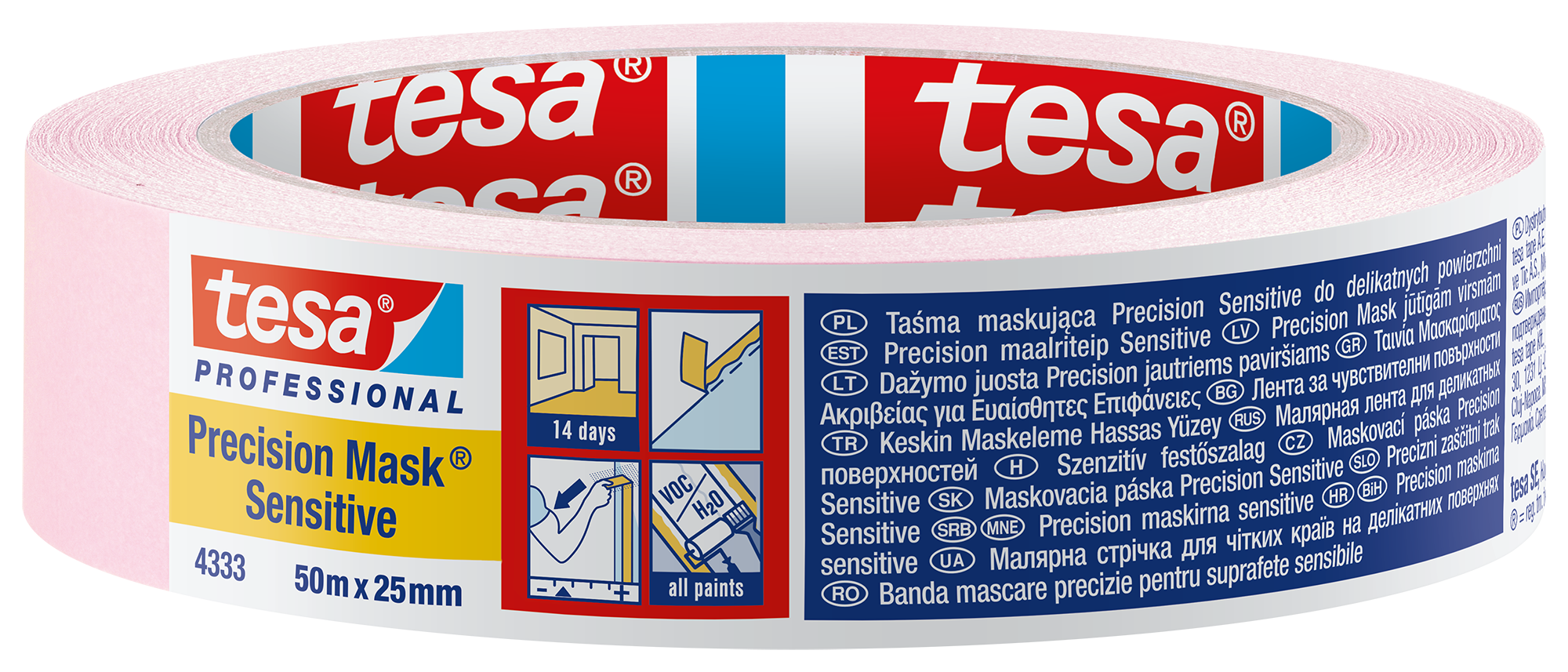 Dažymo juosta Tesa Precision Mask Sensitive 25mmx50m, jautriems paviršiams