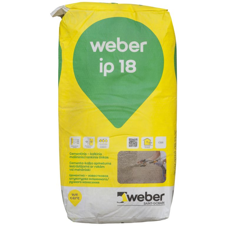 Mašininis/rankinis cementinis kalkinis tinkas Weber IP 18, 25,0kg Mašininis/rankinis cementinis kalkinis tinkas Weber IP 18, 25,0kg